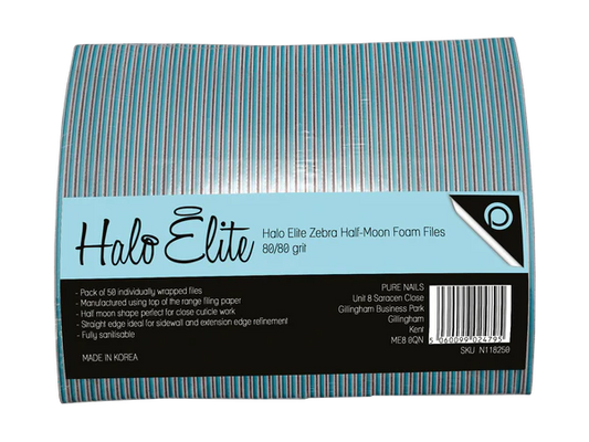 Halo Elite File Zebra Half Moon File 80/80 grit - individually wrapped - pack of 50